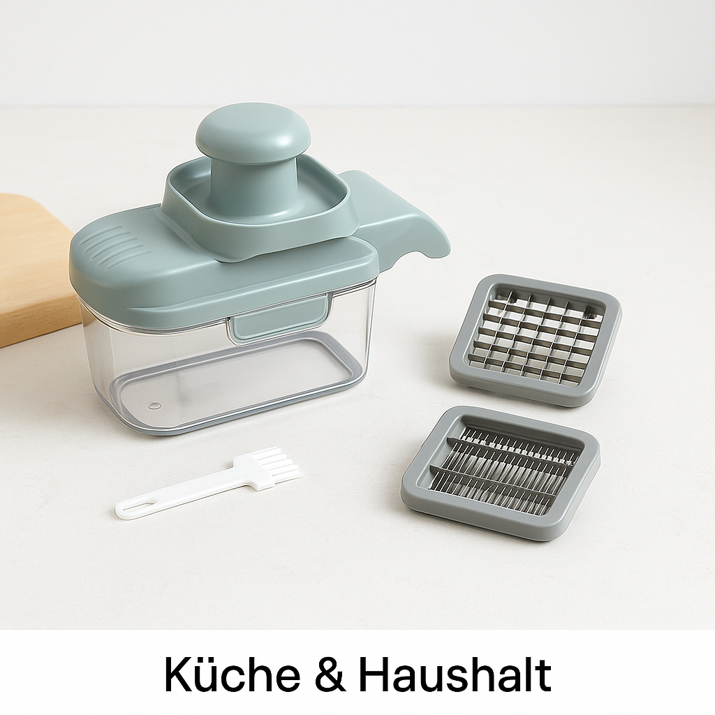 Küche & Haushalt: 3-in-1 Gemüseschneider mit Wechselklingen auf Arbeitsfläche