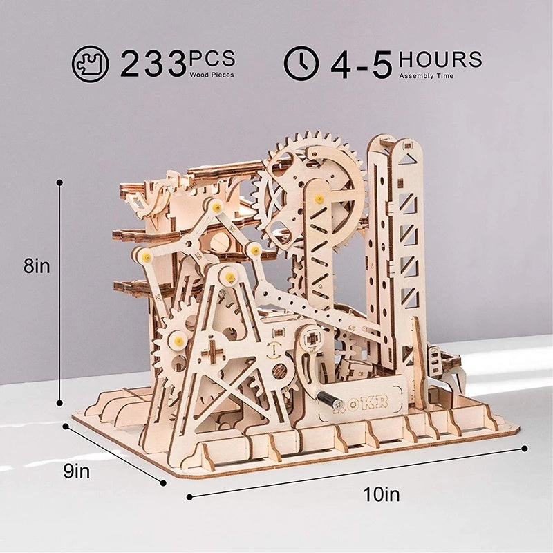 Robotime ROKR 3D Holz-Bausatz „Marble Track“ – Mechanische Murmelbahn, ohne Kleber