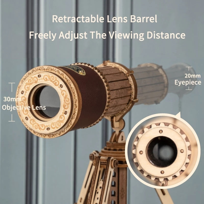 3D Holz-Modell „Monocular Telescope“ von Robotime ROKR – Steckbausatz ohne Kleber, 314 Teile