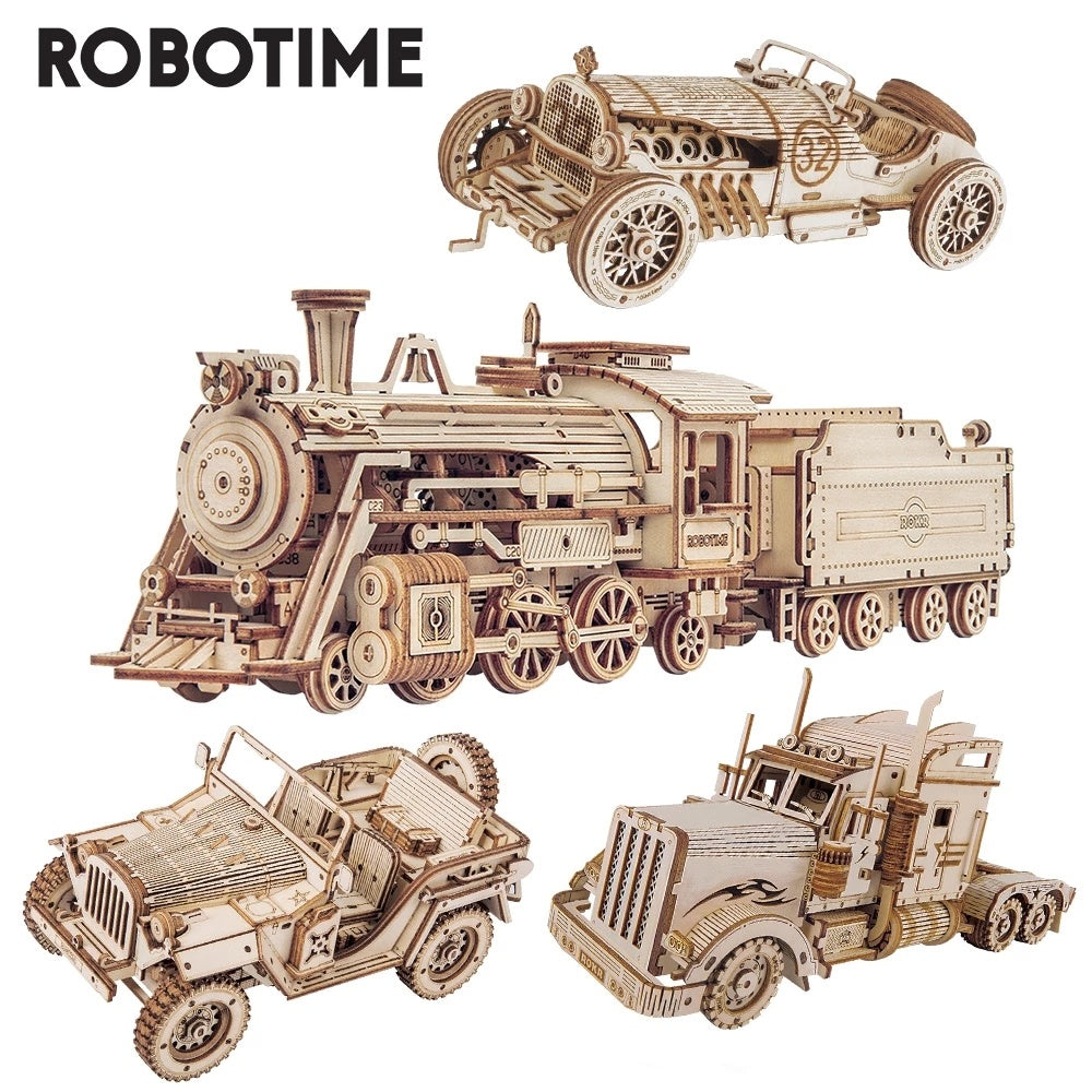 ROKR 3D Holz-Puzzle Zug/„Lokomotive“ – DIY Modellbausatz, 308 pcs, Laser-Cut, Geschenk für Kinder & Erwachsene