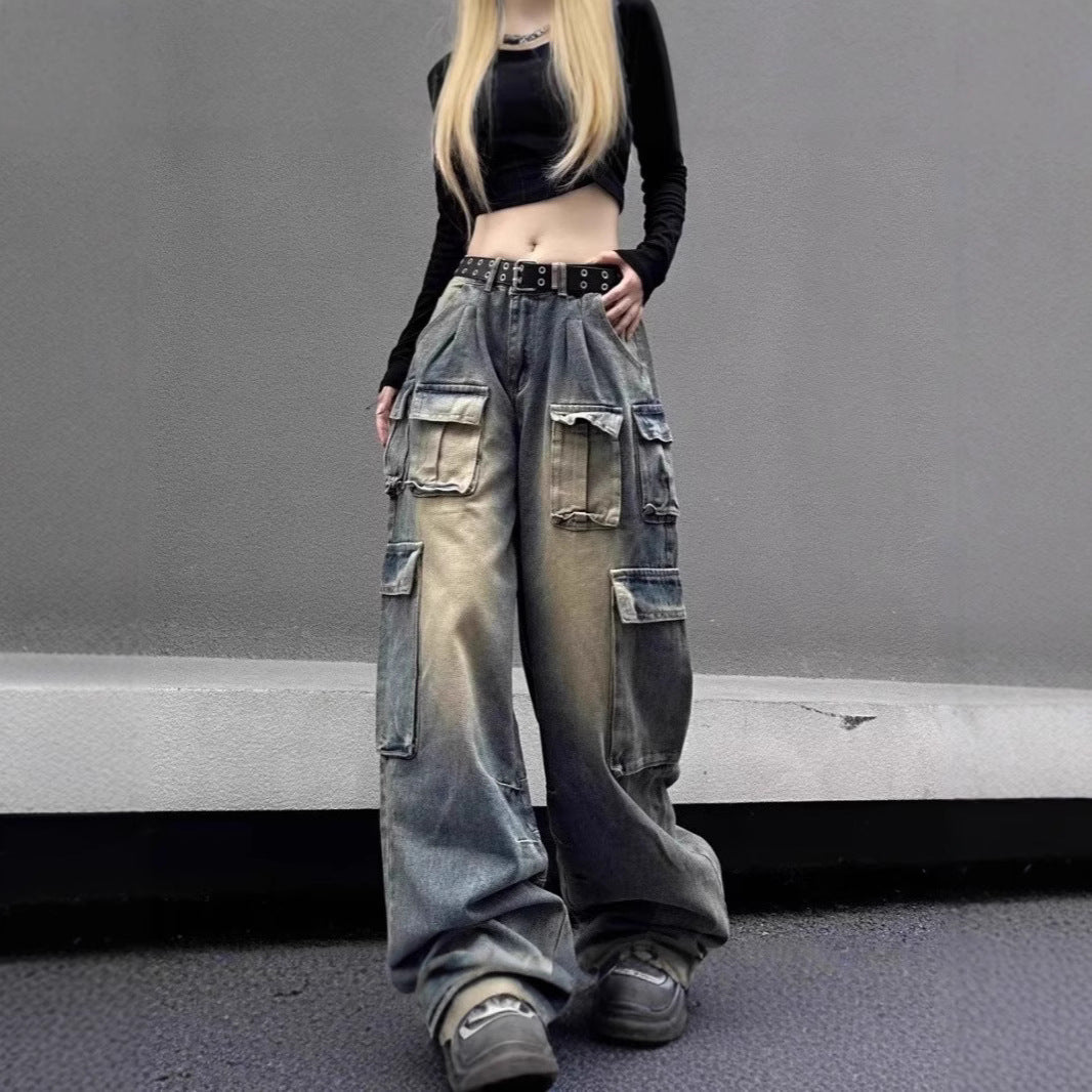 Damen Cargo-Jeans – Loose Fit, Multi-Pocket, Vintage-Wash & Distressed, Straight-Leg (S–2XL)