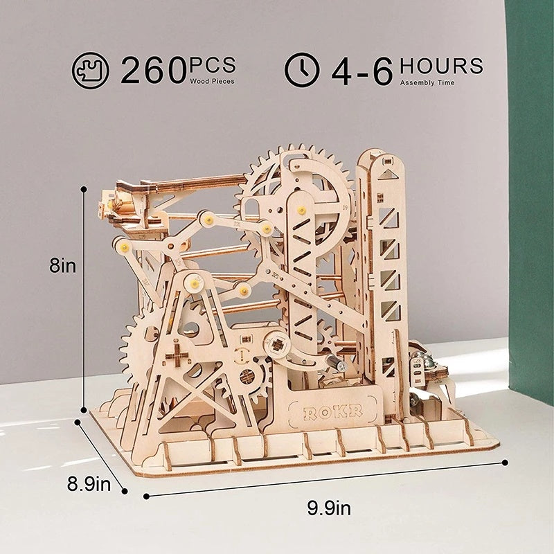 Robotime ROKR 3D Holz-Bausatz „Marble Track“ – Mechanische Murmelbahn, ohne Kleber