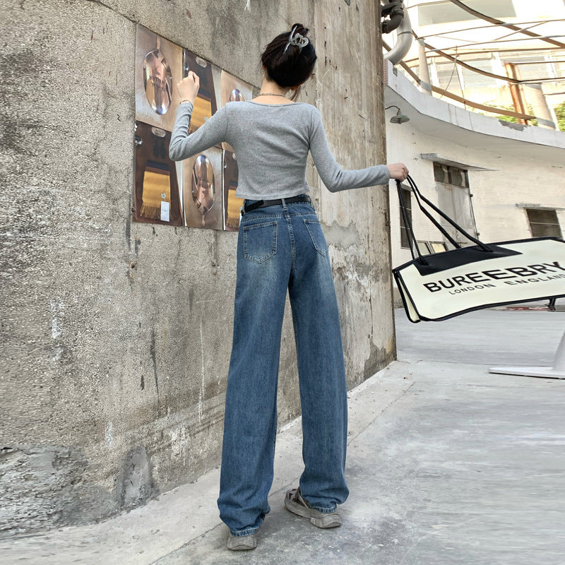 Damen High-Waist Straight Jeans – Retro Blue, ohne Stretch, 3 Längen (Kurz/Regular/Lang)