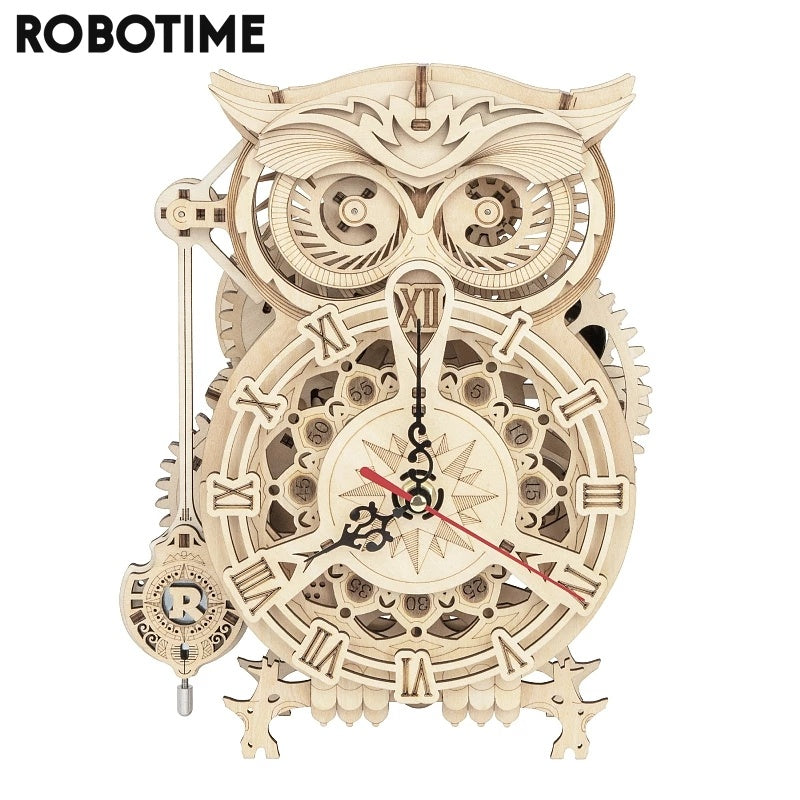 Robotime ROKR 3D Holz-Bausatz „Eulen-Uhr“ (Quartz) – 161 Teile, Laser-Cut, DIY 14+