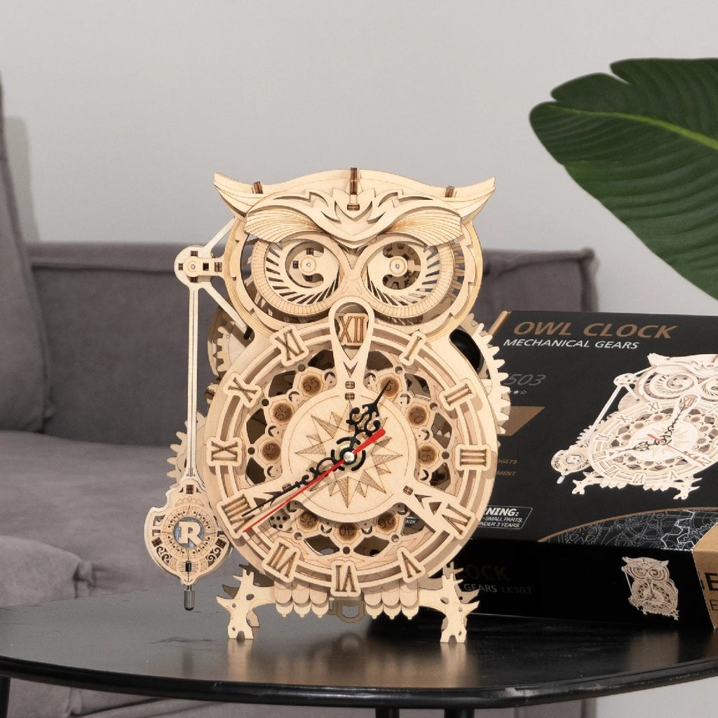 Robotime ROKR 3D Holz-Bausatz „Eulen-Uhr“ (Quartz) – 161 Teile, Laser-Cut, DIY 14+