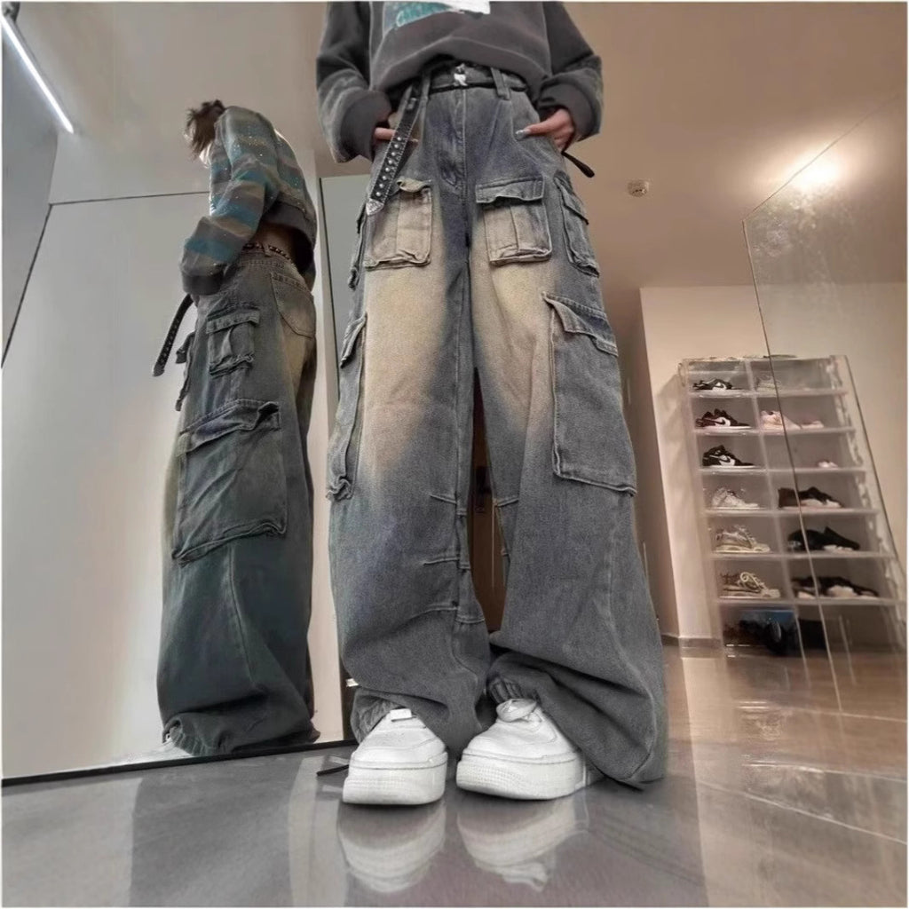 Damen Cargo-Jeans – Loose Fit, Multi-Pocket, Vintage-Wash & Distressed, Straight-Leg (S–2XL)