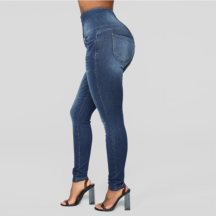 Damen High-Waist Skinny Jeans – Dunkler Denim, Figurformend, 5-Knopf, bis 5XL