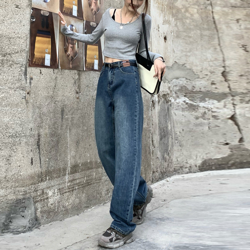 Damen High-Waist Straight Jeans – Retro Blue, ohne Stretch, 3 Längen (Kurz/Regular/Lang)