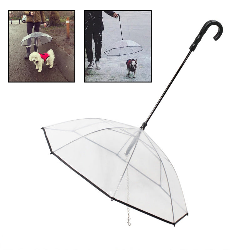 Hunderegen­schutz / Hunde-Regenschirm mit Zugband – transparent & stabil