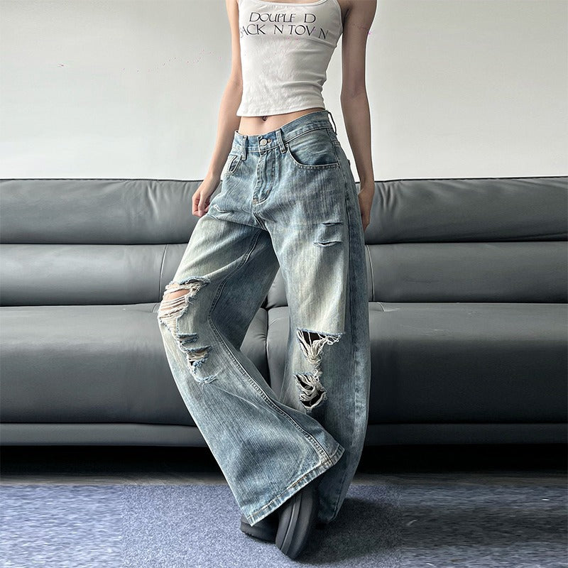 Damen Loose Fit Jeans – Retro Destroyed, Mid Waist, leichter Stretch, Blau (S–3XL)