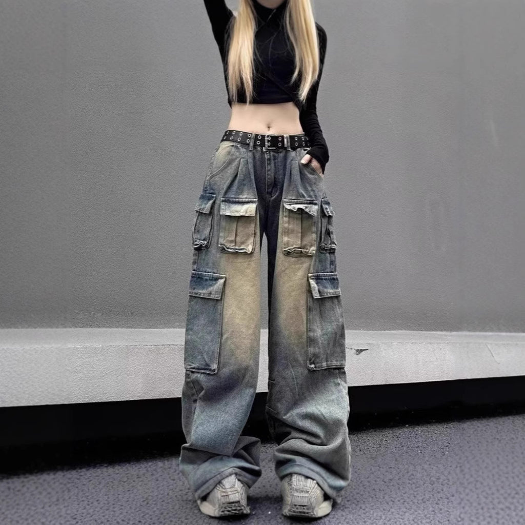 Damen Cargo-Jeans – Loose Fit, Multi-Pocket, Vintage-Wash & Distressed, Straight-Leg (S–2XL)