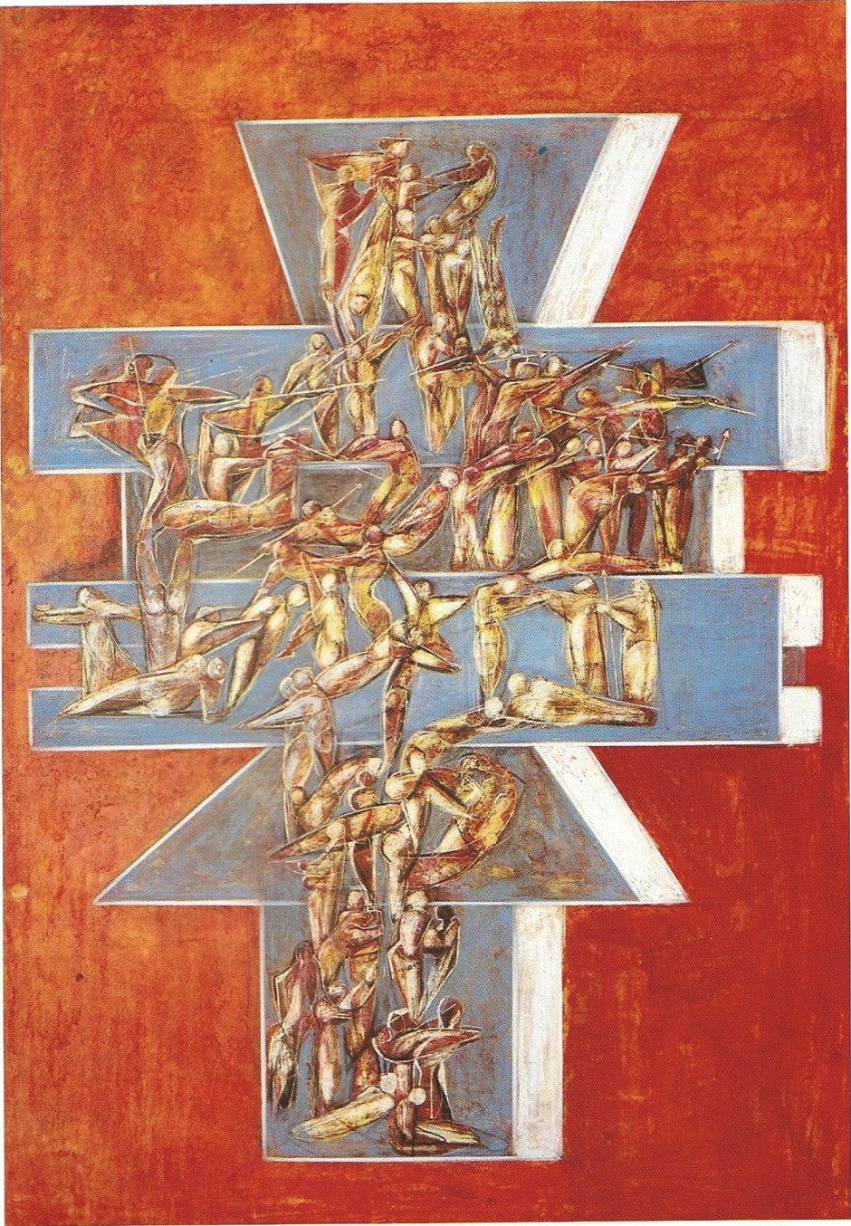 Das große Kreuz von H. Schero, 1989: monumentales Kreuz in dichten Erdtönen, 180 x 140 cm