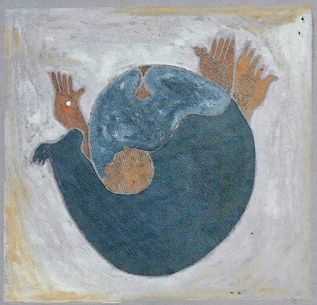 Embryo von H. Schero, Farblinolschnitt 1985, 25 x 25 cm