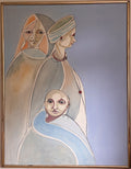 Indische Familie von H. Schero: figuratives Gemälde in warmen Pastelltönen aus der Goa-Werkphase