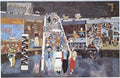 Vier Schaufenster von H. Schero, Monotypie 1984, 300 x 175 cm: kubistisches Konsum-Panorama