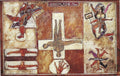 Werbefläche frei von H. Schero: figurative Komposition in Rosttönen mit gestürztem Kreuz